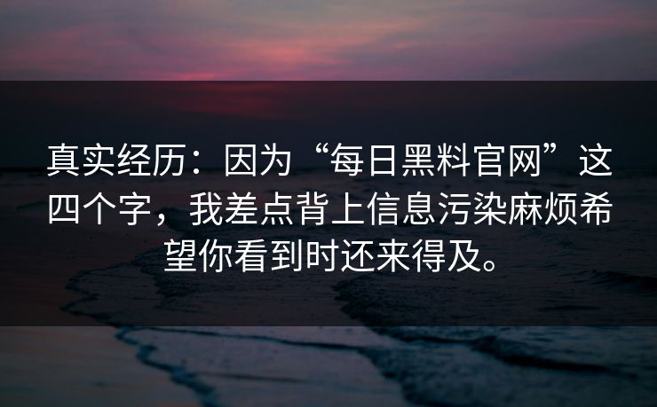 真实经历:因为“每日黑料官网”这四个字,我差点背上信息污染麻烦希望你看到时还来得及。 真实经历:因为“每日黑料官网”这四个字,我差点背上信息污染麻烦希望你看到时还来得及。